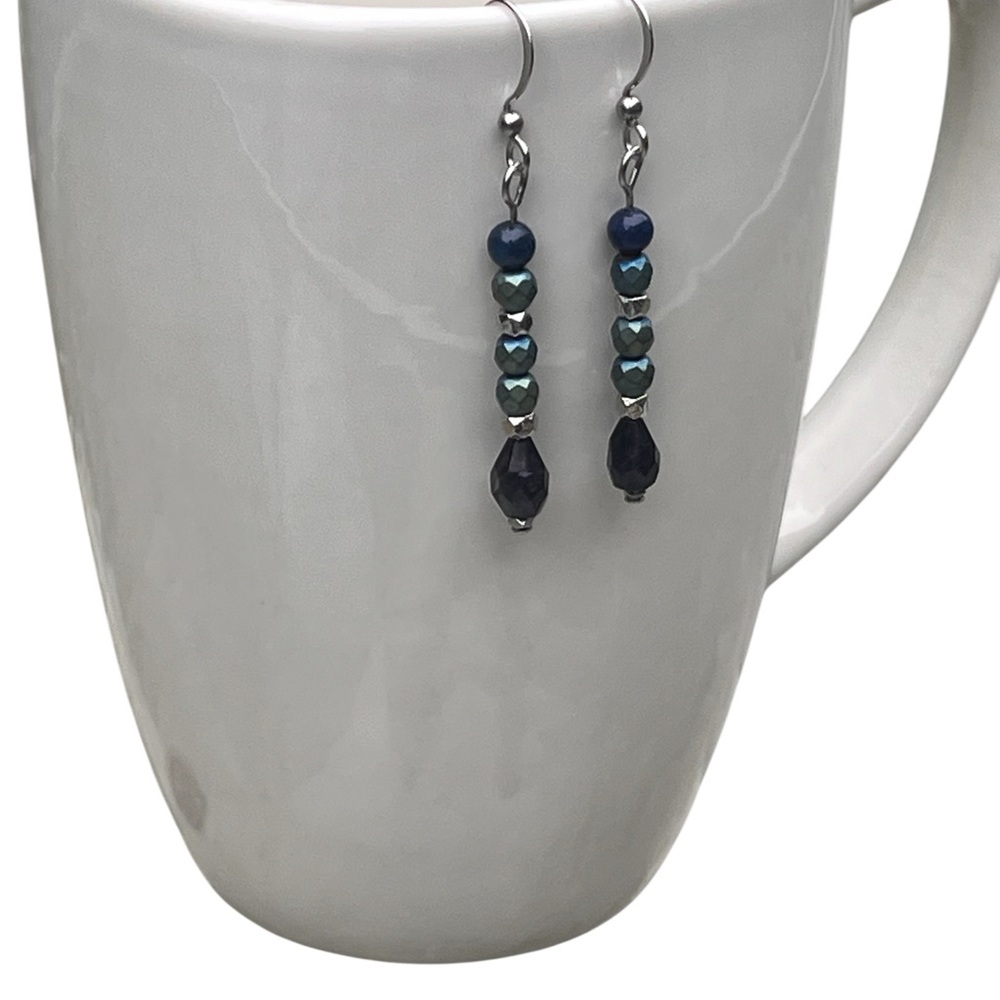 Handcrafted hematite, iolite & lapis Beaded Earrings - Picture 3 of 11